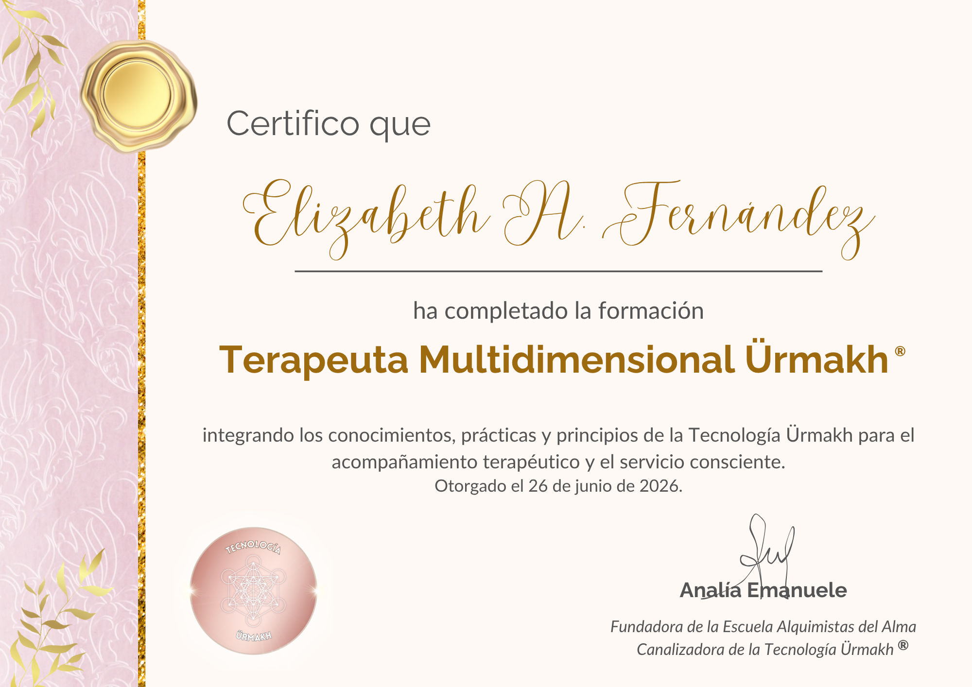CERTIFICADO FORMACION TERAPEUTA MULTIDIMENSIONAL